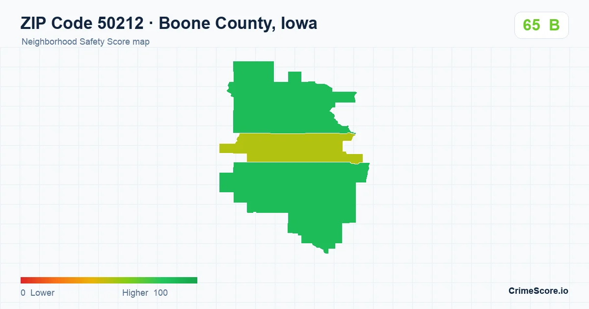 ZIP Code 50212 in Boone County, Iowa neighborhood Safety Score map
