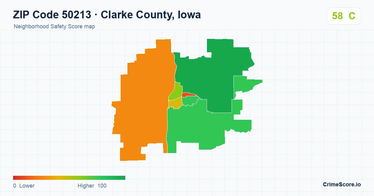 ZIP Code 50213 in Clarke County, Iowa neighborhood Safety Score map
