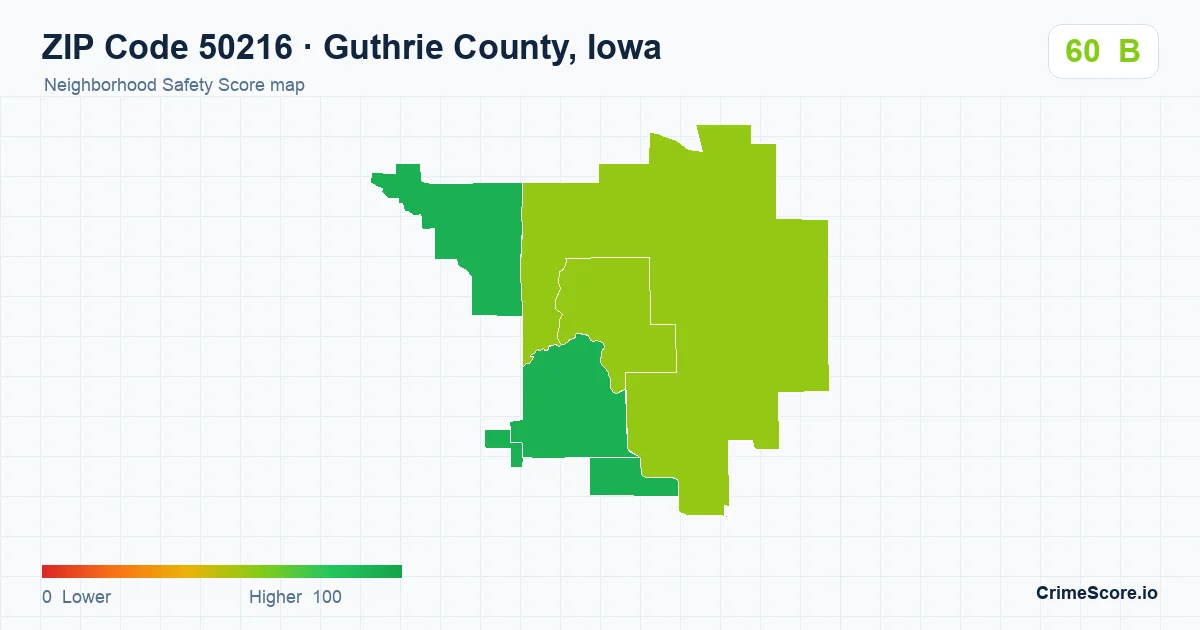 ZIP Code 50216 in Guthrie County, Iowa neighborhood Safety Score map