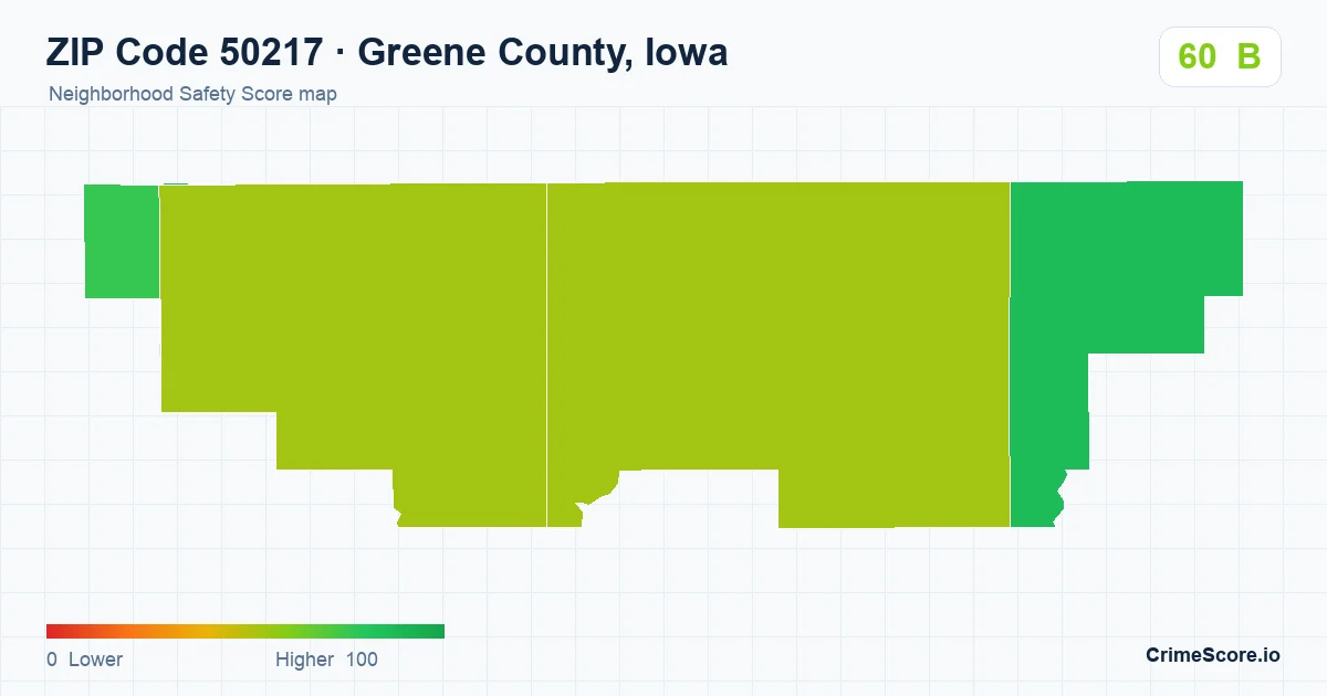 ZIP Code 50217 in Greene County, Iowa neighborhood Safety Score map