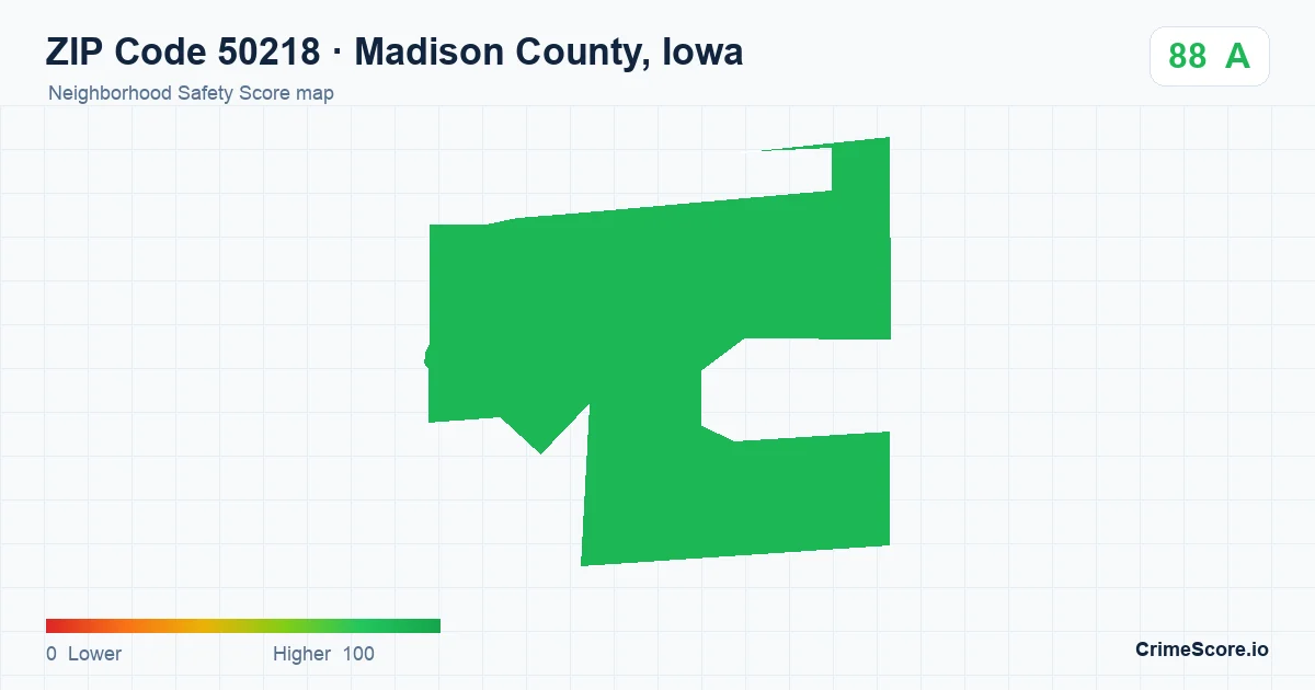 ZIP Code 50218 in Madison County, Iowa neighborhood Safety Score map