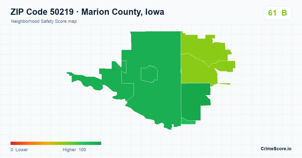 ZIP Code 50219 in Marion County, Iowa neighborhood Safety Score map