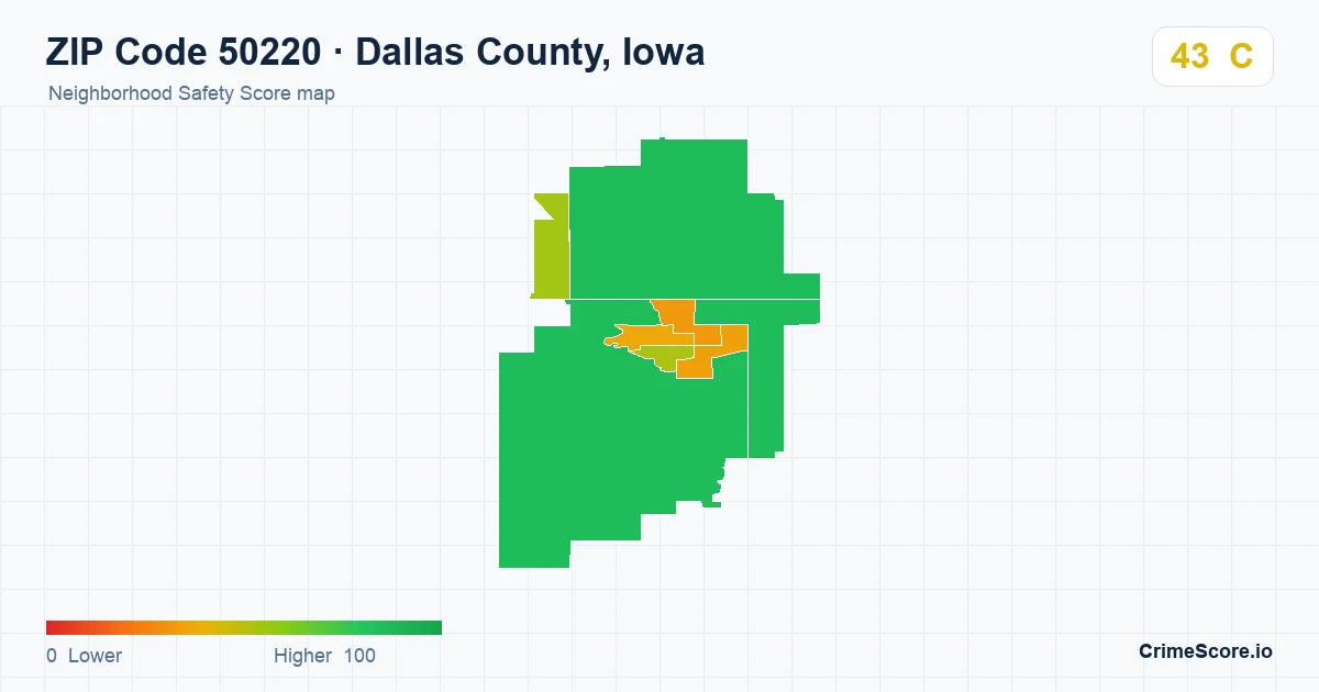 ZIP Code 50220 in Dallas County, Iowa neighborhood Safety Score map
