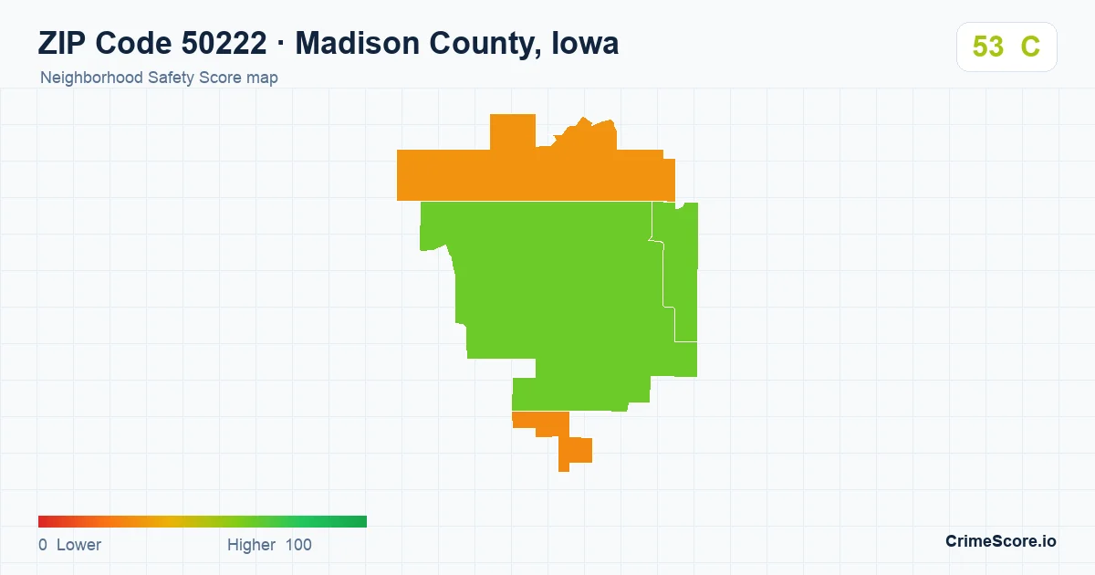 ZIP Code 50222 in Madison County, Iowa neighborhood Safety Score map
