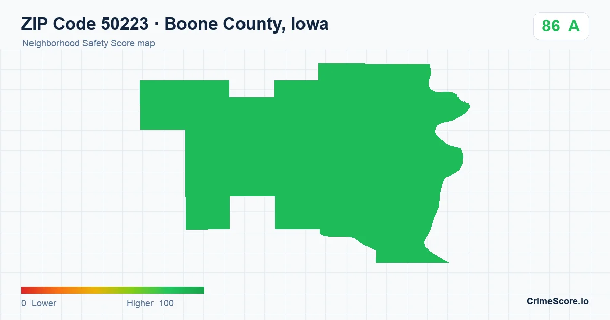 ZIP Code 50223 in Boone County, Iowa neighborhood Safety Score map