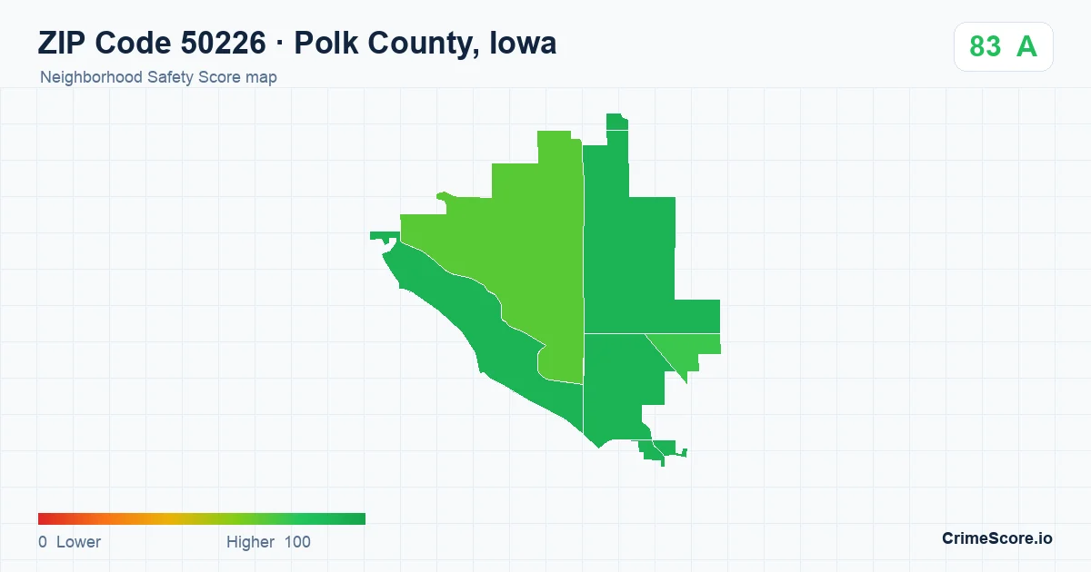 ZIP Code 50226 in Polk County, Iowa neighborhood Safety Score map