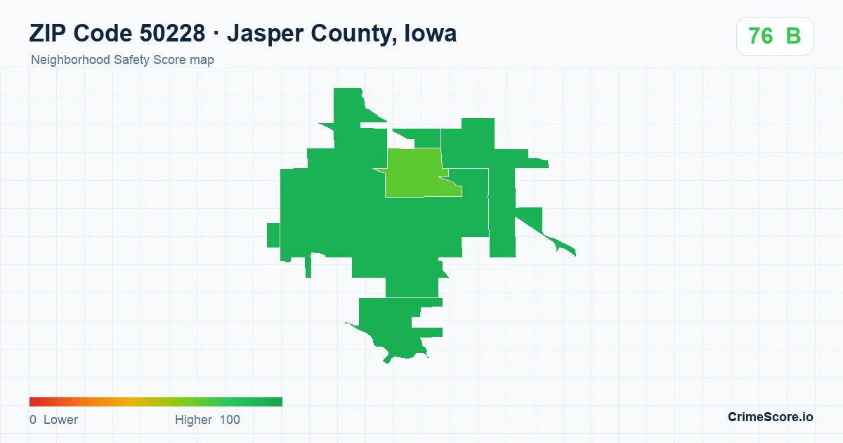 ZIP Code 50228 in Jasper County, Iowa neighborhood Safety Score map
