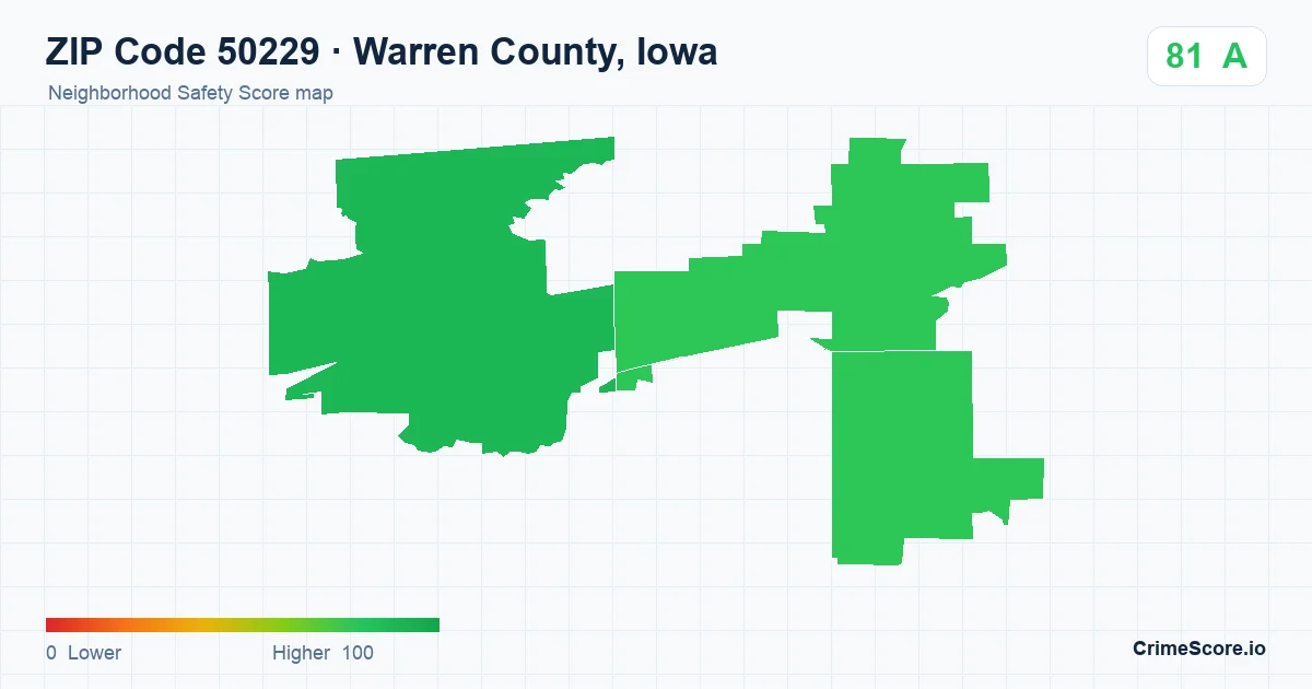 ZIP Code 50229 in Warren County, Iowa neighborhood Safety Score map