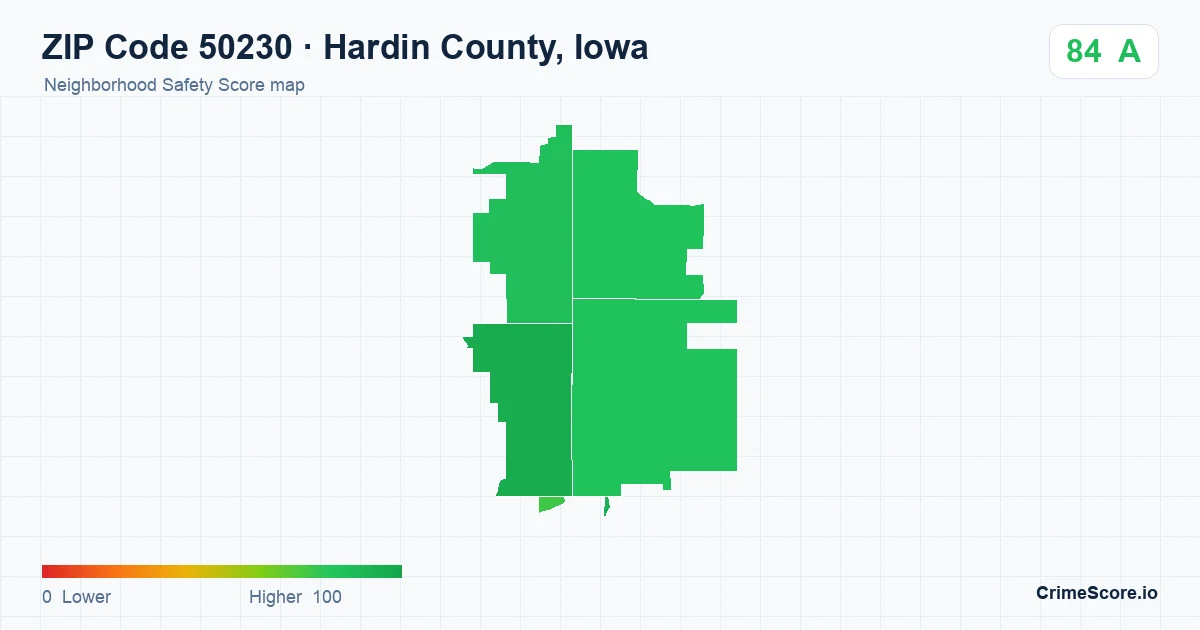 ZIP Code 50230 in Hardin County, Iowa neighborhood Safety Score map