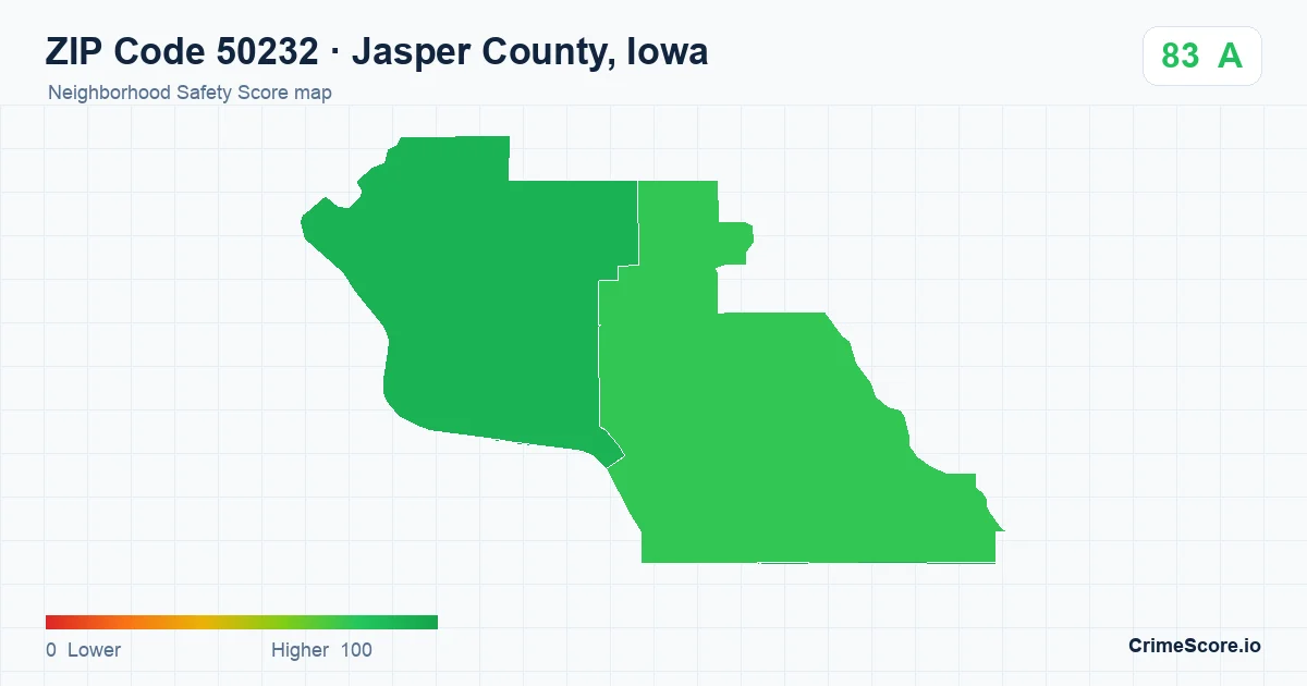 ZIP Code 50232 in Jasper County, Iowa neighborhood Safety Score map