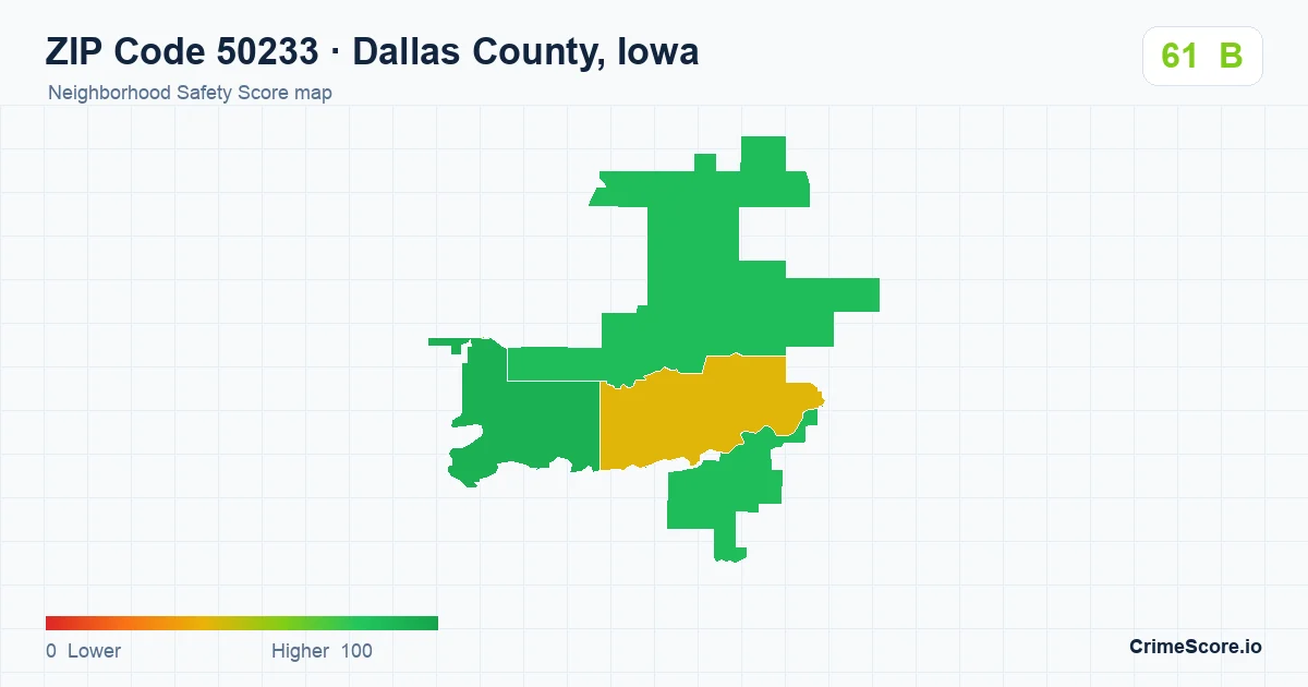 ZIP Code 50233 in Dallas County, Iowa neighborhood Safety Score map