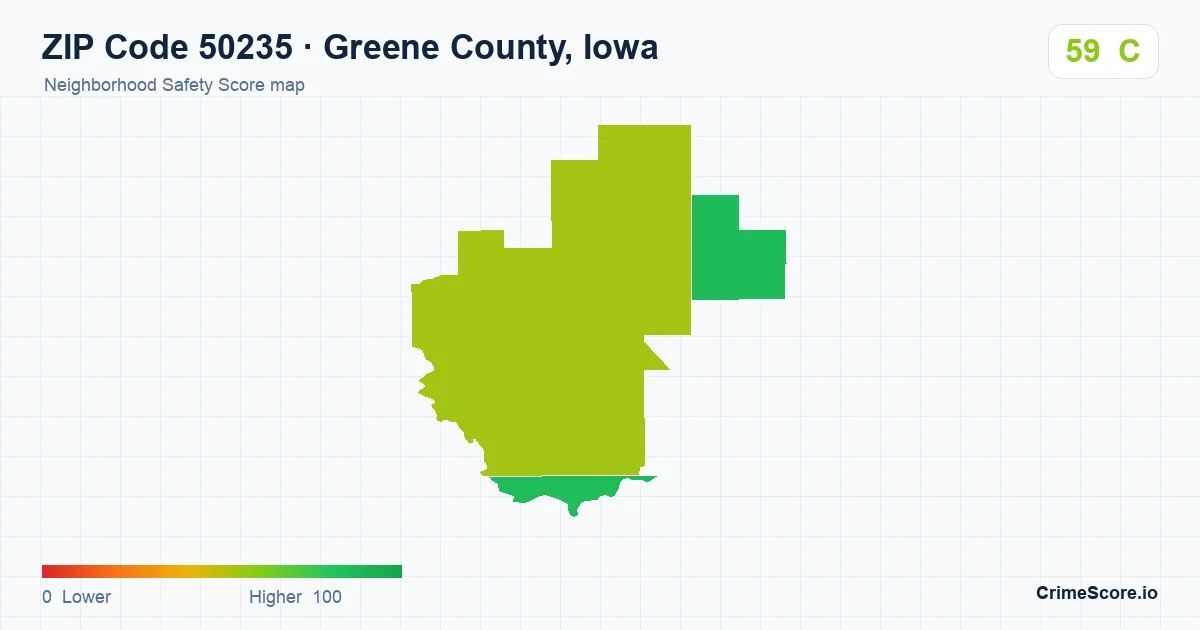 ZIP Code 50235 in Greene County, Iowa neighborhood Safety Score map