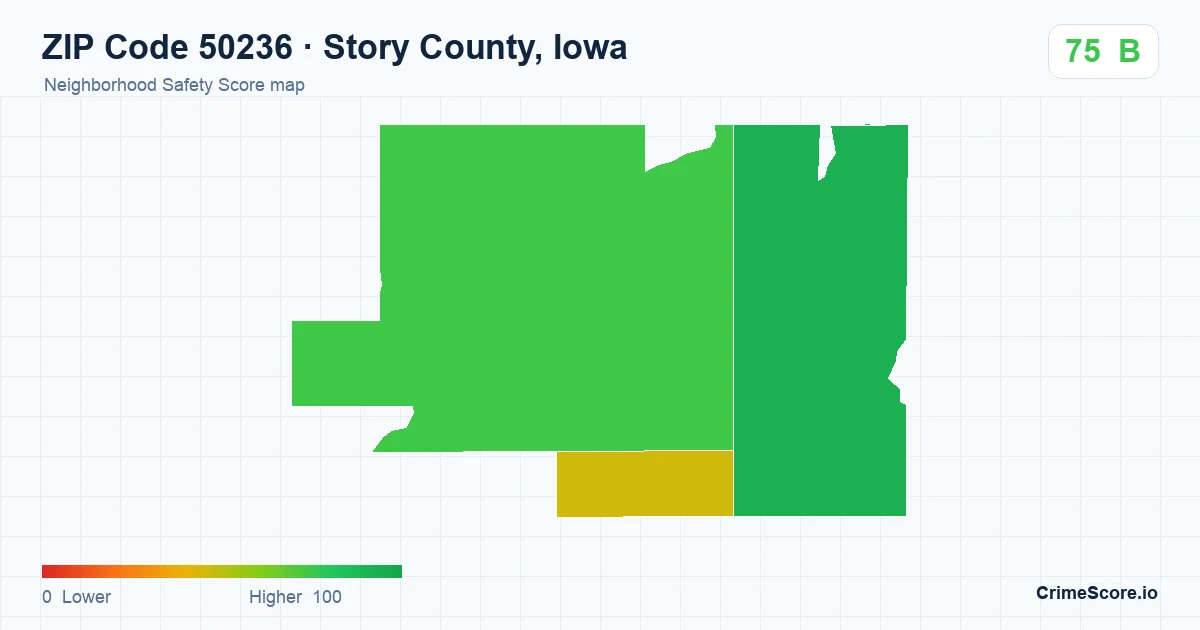 ZIP Code 50236 in Story County, Iowa neighborhood Safety Score map