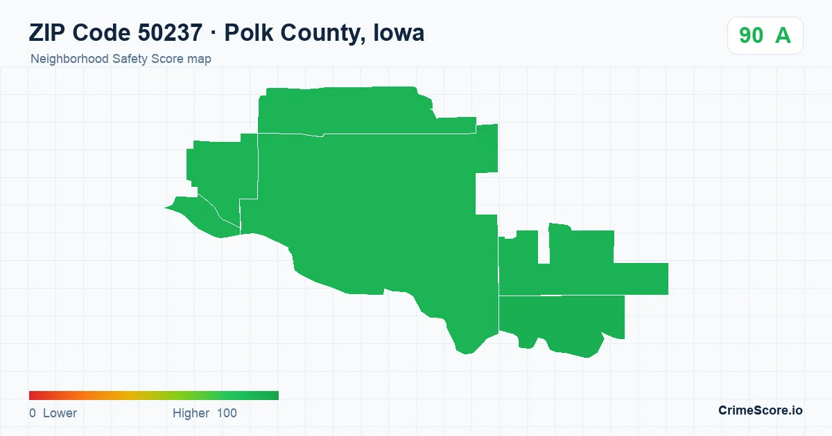 ZIP Code 50237 in Polk County, Iowa neighborhood Safety Score map
