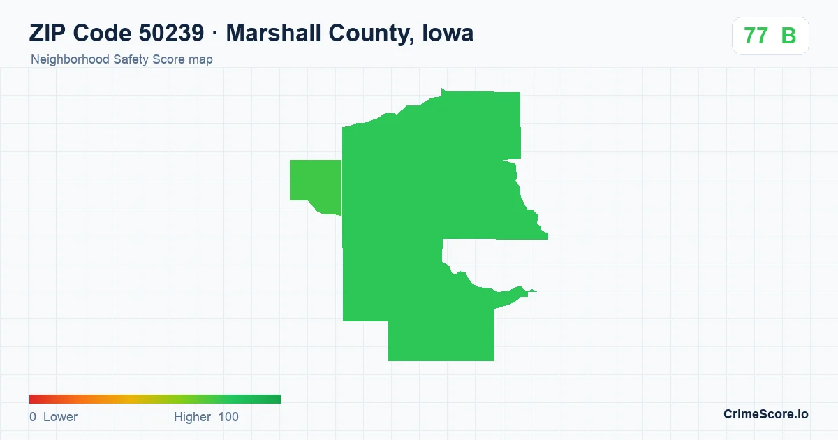 ZIP Code 50239 in Marshall County, Iowa neighborhood Safety Score map