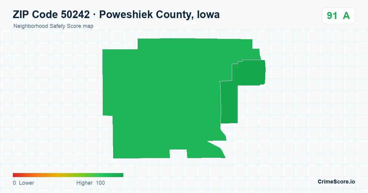 ZIP Code 50242 in Poweshiek County, Iowa neighborhood Safety Score map