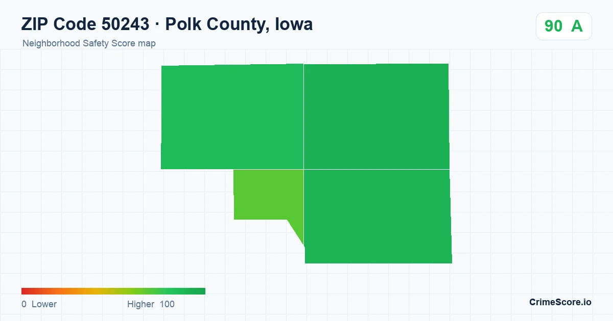ZIP Code 50243 in Polk County, Iowa neighborhood Safety Score map