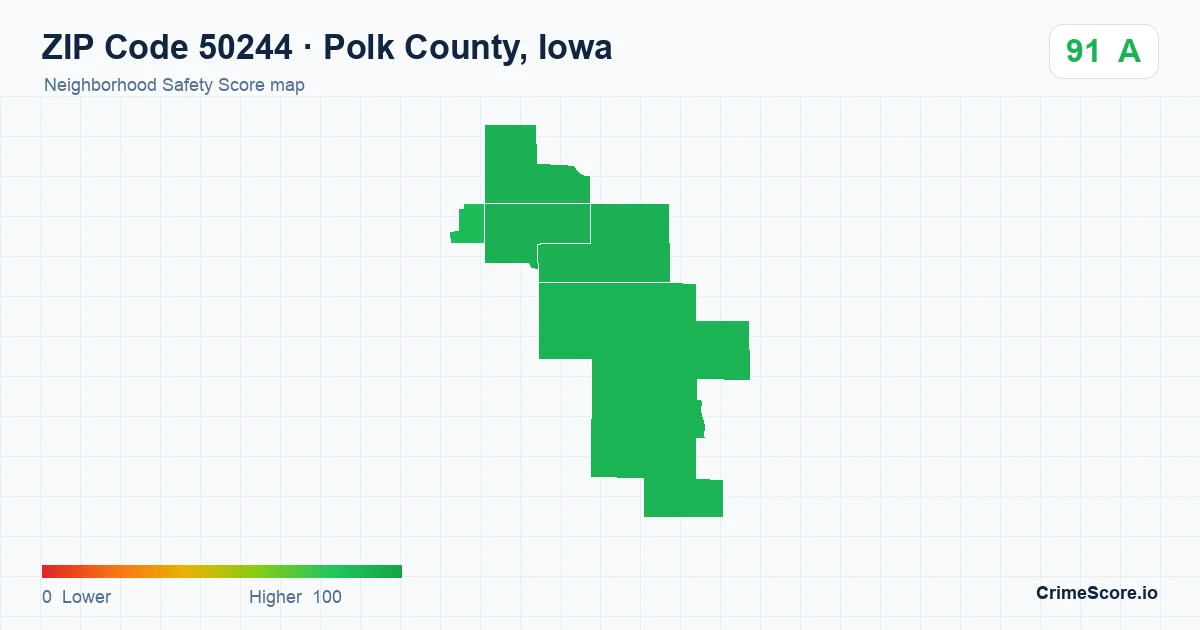 ZIP Code 50244 in Polk County, Iowa neighborhood Safety Score map