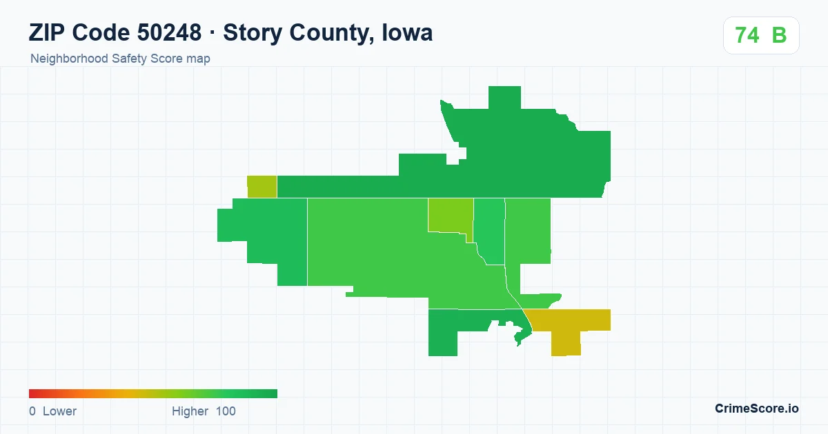 ZIP Code 50248 in Story County, Iowa neighborhood Safety Score map