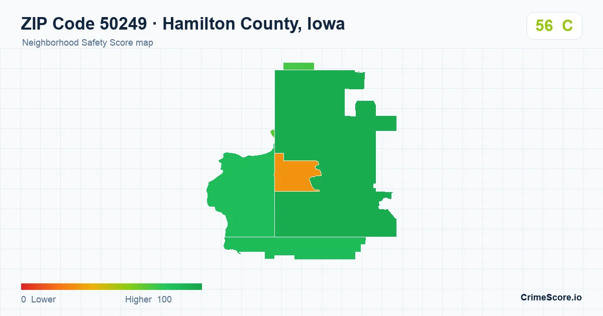 ZIP Code 50249 in Hamilton County, Iowa neighborhood Safety Score map