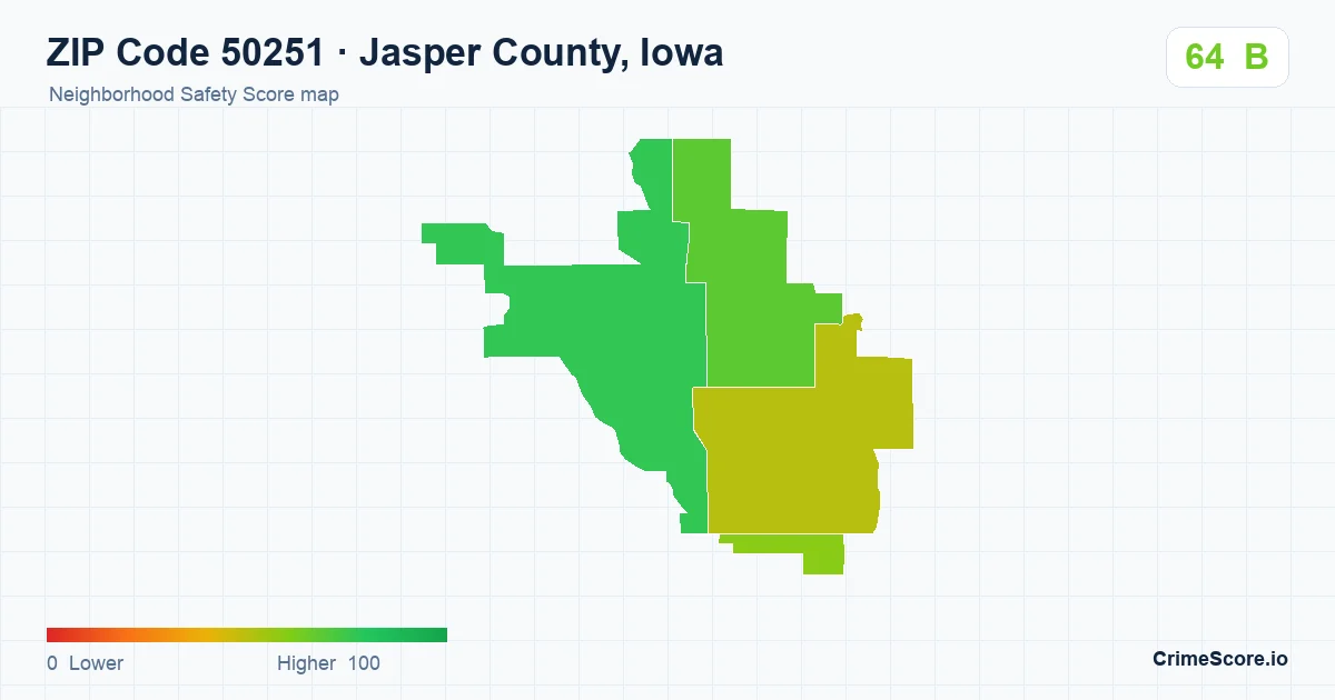 ZIP Code 50251 in Jasper County, Iowa neighborhood Safety Score map