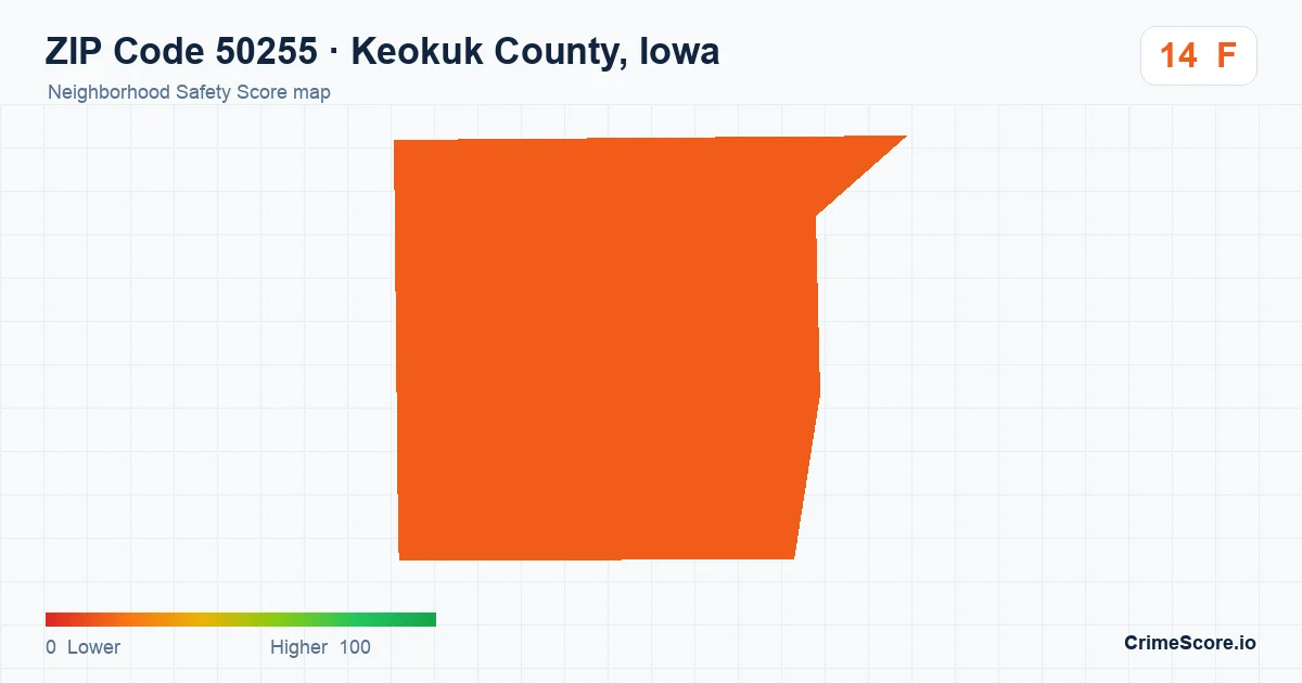 ZIP Code 50255 in Keokuk County, Iowa neighborhood Safety Score map