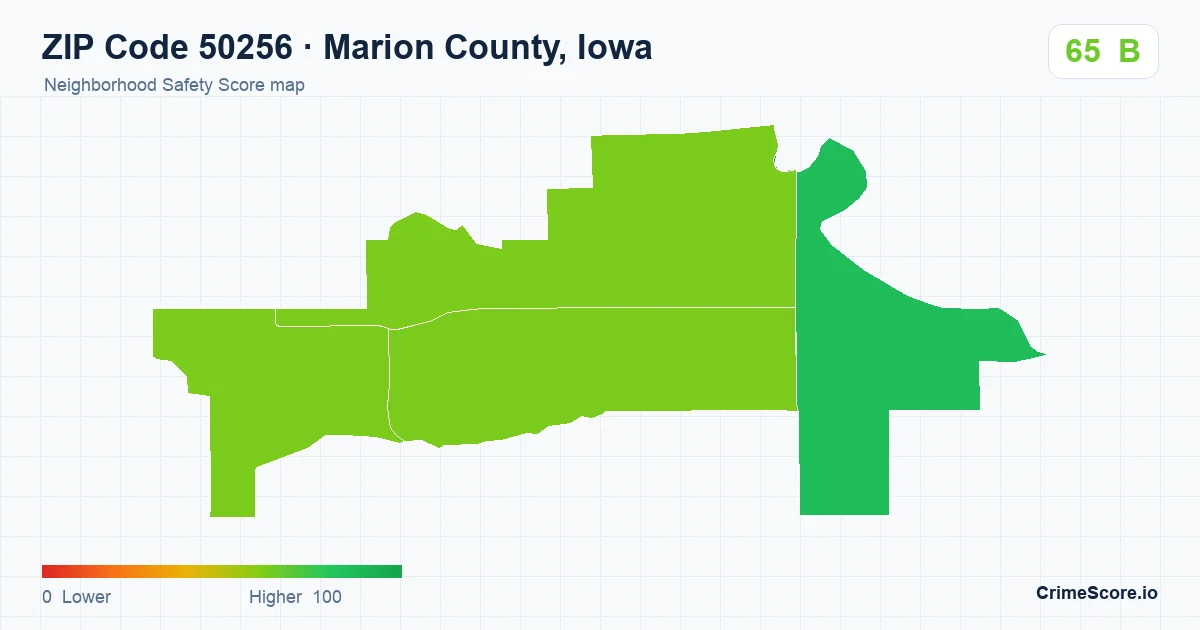 ZIP Code 50256 in Marion County, Iowa neighborhood Safety Score map