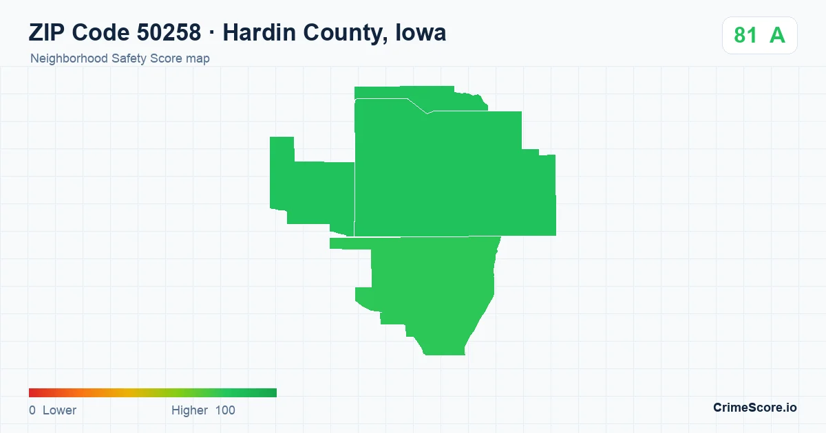 ZIP Code 50258 in Hardin County, Iowa neighborhood Safety Score map