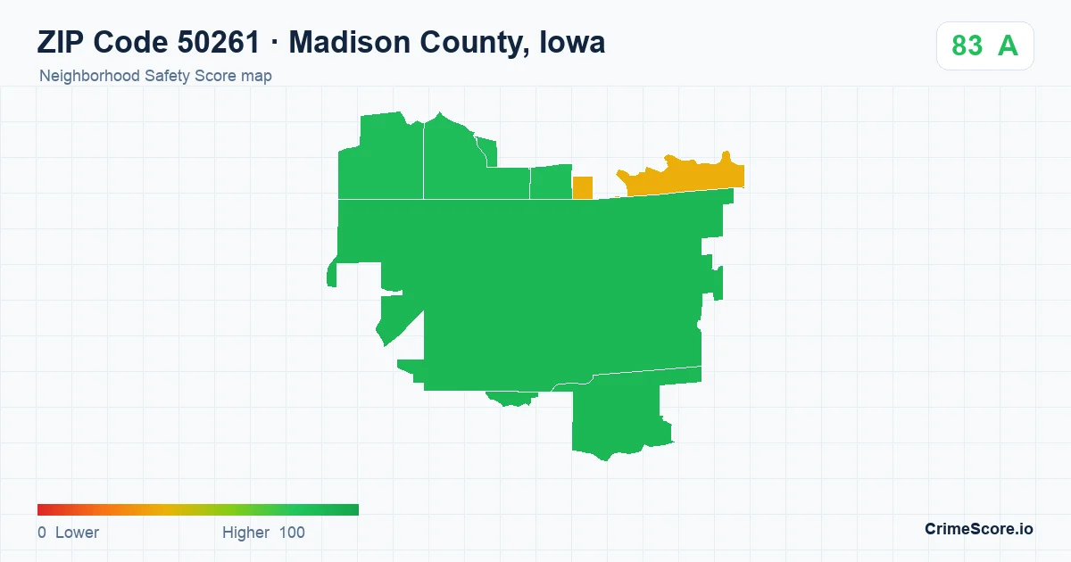 ZIP Code 50261 in Madison County, Iowa neighborhood Safety Score map