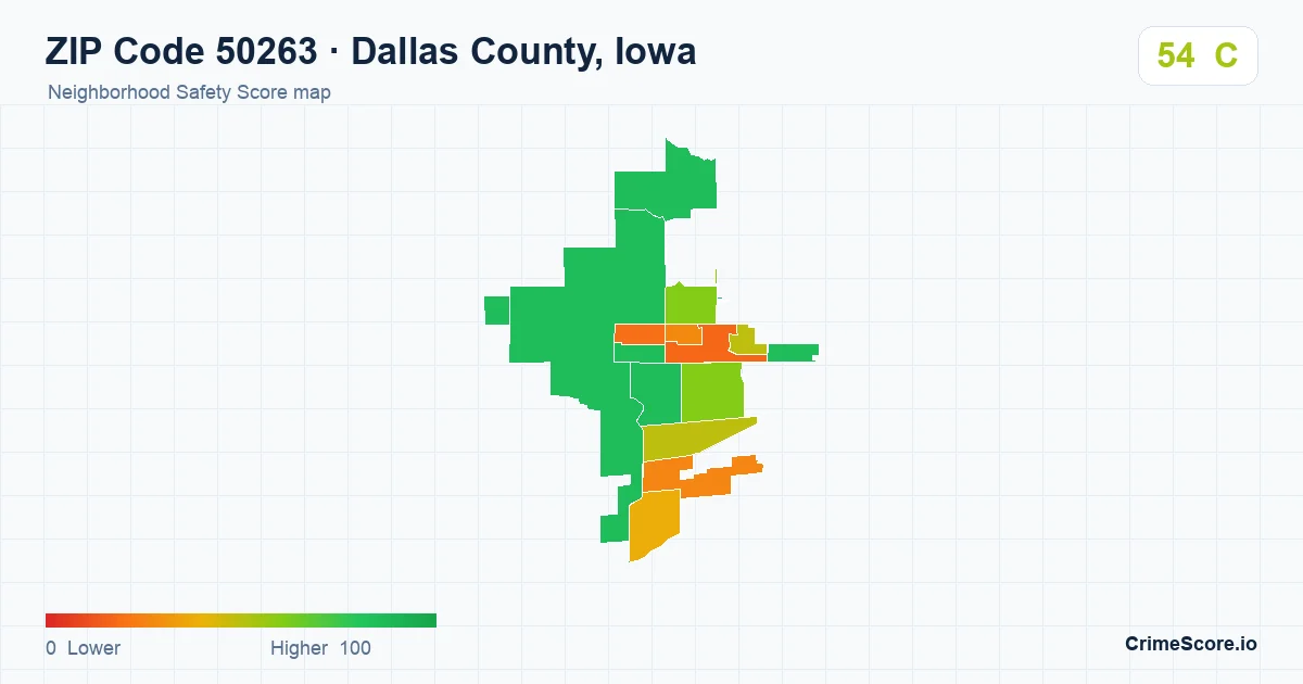 ZIP Code 50263 in Dallas County, Iowa neighborhood Safety Score map