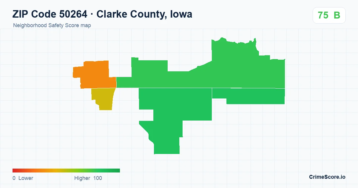ZIP Code 50264 in Clarke County, Iowa neighborhood Safety Score map