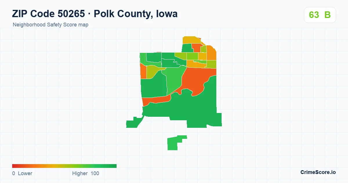 ZIP Code 50265 in Polk County, Iowa neighborhood Safety Score map