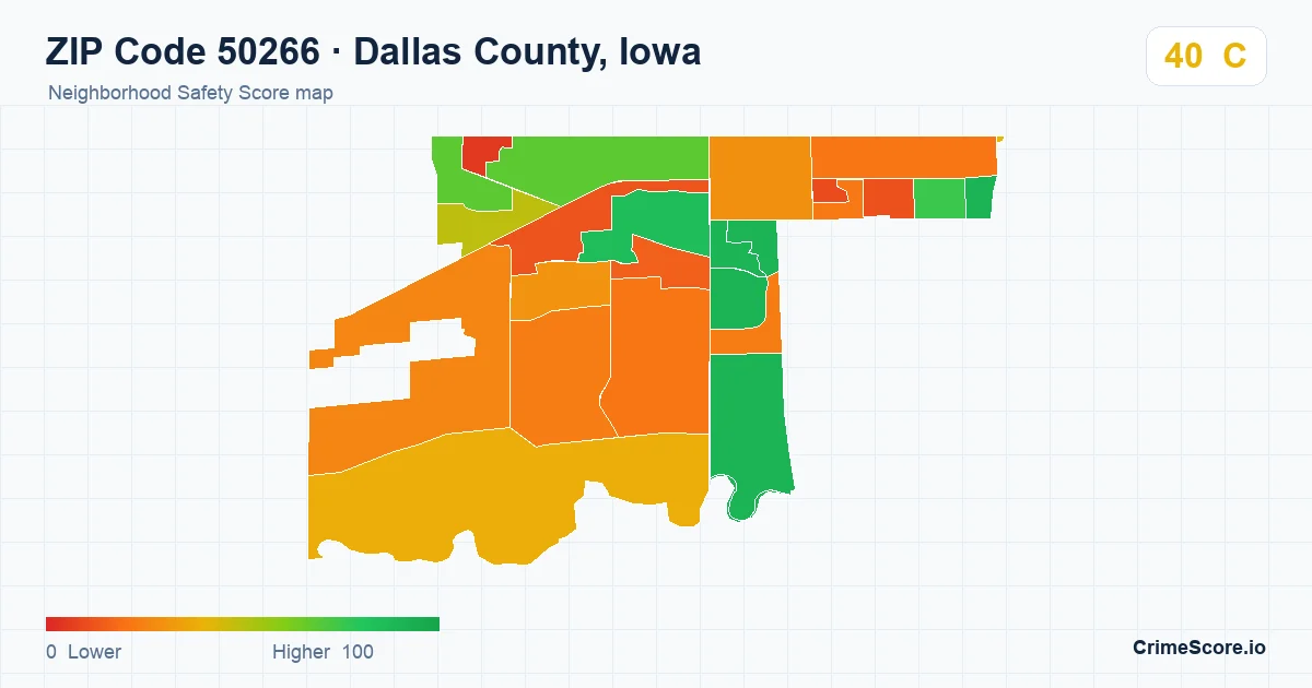 ZIP Code 50266 in Dallas County, Iowa neighborhood Safety Score map