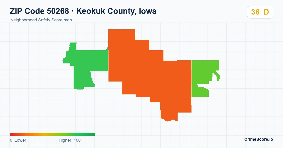ZIP Code 50268 in Keokuk County, Iowa neighborhood Safety Score map