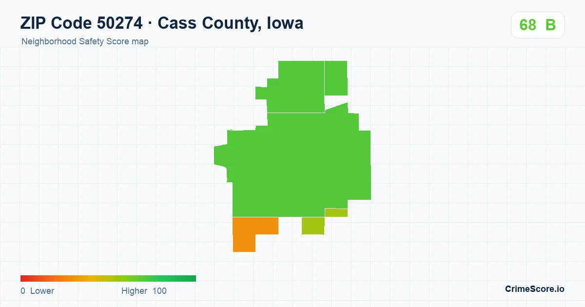 ZIP Code 50274 in Cass County, Iowa neighborhood Safety Score map