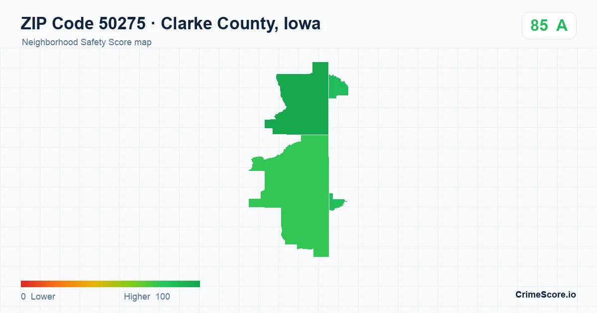 ZIP Code 50275 in Clarke County, Iowa neighborhood Safety Score map