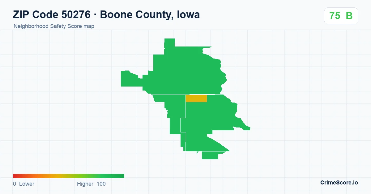 ZIP Code 50276 in Boone County, Iowa neighborhood Safety Score map