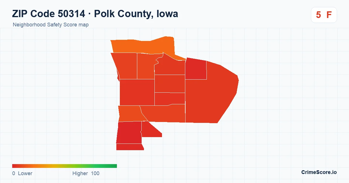 ZIP Code 50314 in Polk County, Iowa neighborhood Safety Score map