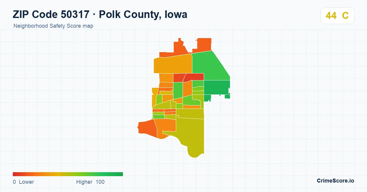 ZIP Code 50317 in Polk County, Iowa neighborhood Safety Score map