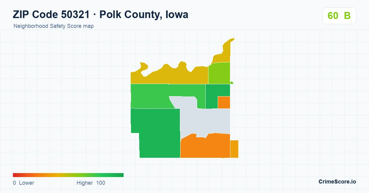 ZIP Code 50321 in Polk County, Iowa neighborhood Safety Score map
