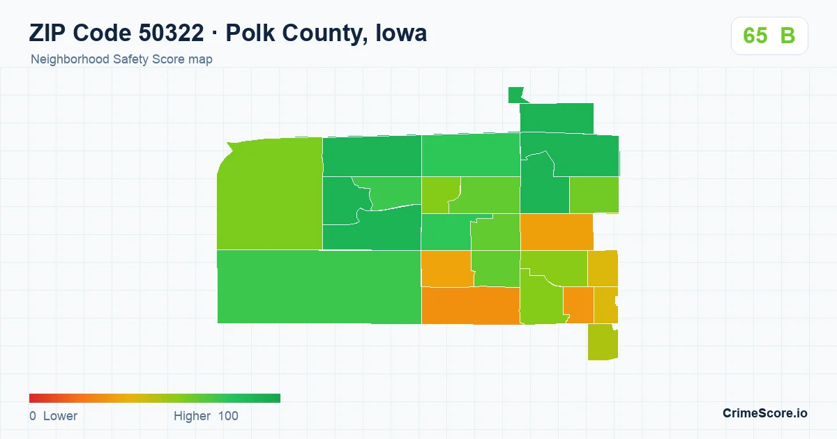 ZIP Code 50322 in Polk County, Iowa neighborhood Safety Score map