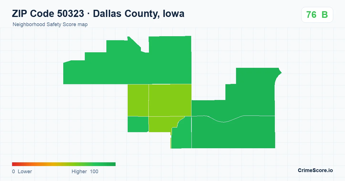 ZIP Code 50323 in Dallas County, Iowa neighborhood Safety Score map