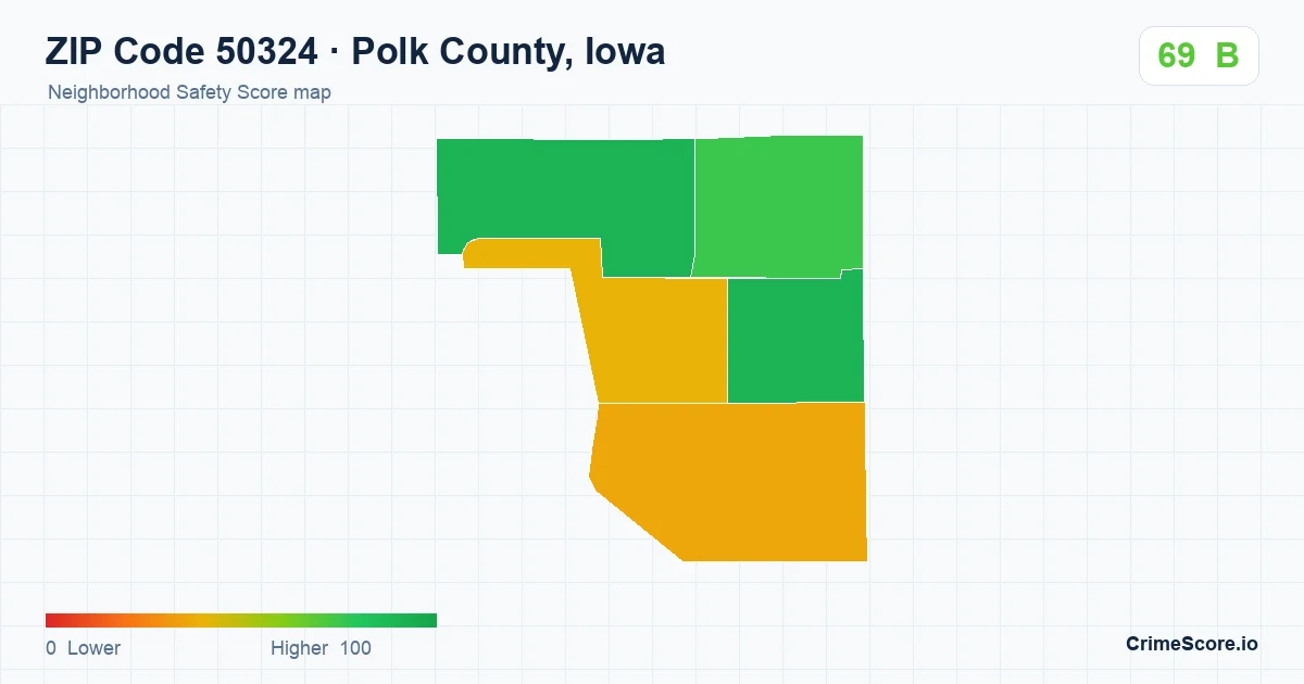 ZIP Code 50324 in Polk County, Iowa neighborhood Safety Score map