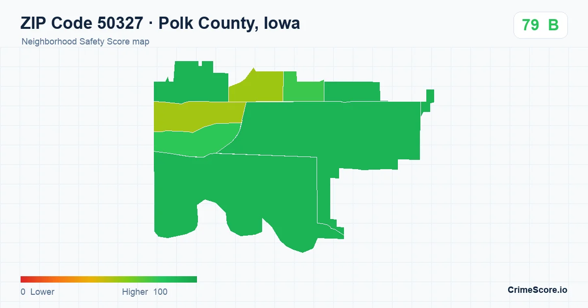 ZIP Code 50327 in Polk County, Iowa neighborhood Safety Score map