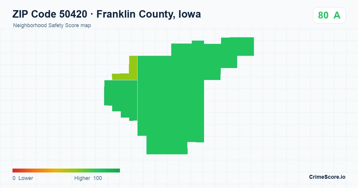 ZIP Code 50420 in Franklin County, Iowa neighborhood Safety Score map