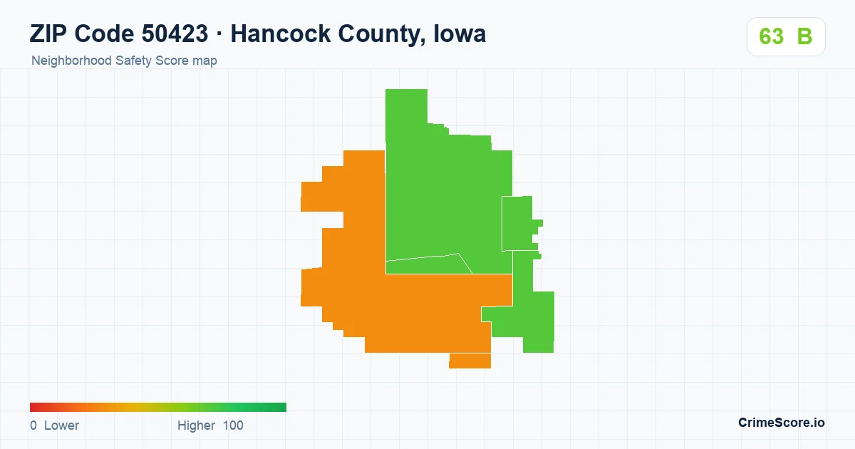 ZIP Code 50423 in Hancock County, Iowa neighborhood Safety Score map