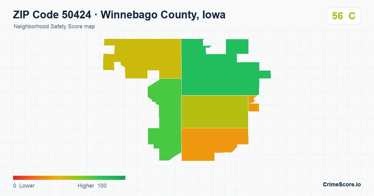 ZIP Code 50424 in Winnebago County, Iowa neighborhood Safety Score map