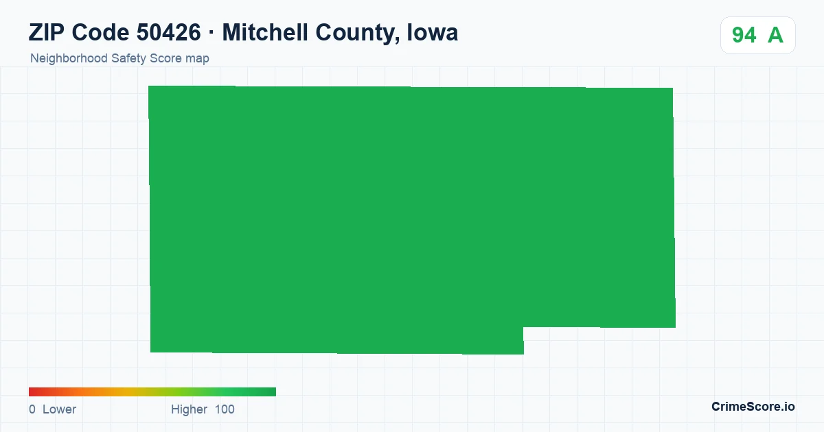 ZIP Code 50426 in Mitchell County, Iowa neighborhood Safety Score map