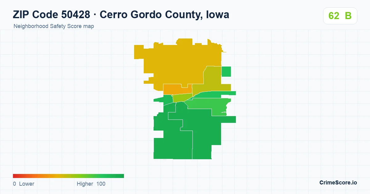 ZIP Code 50428 in Cerro Gordo County, Iowa neighborhood Safety Score map