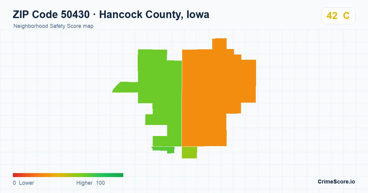 ZIP Code 50430 in Hancock County, Iowa neighborhood Safety Score map